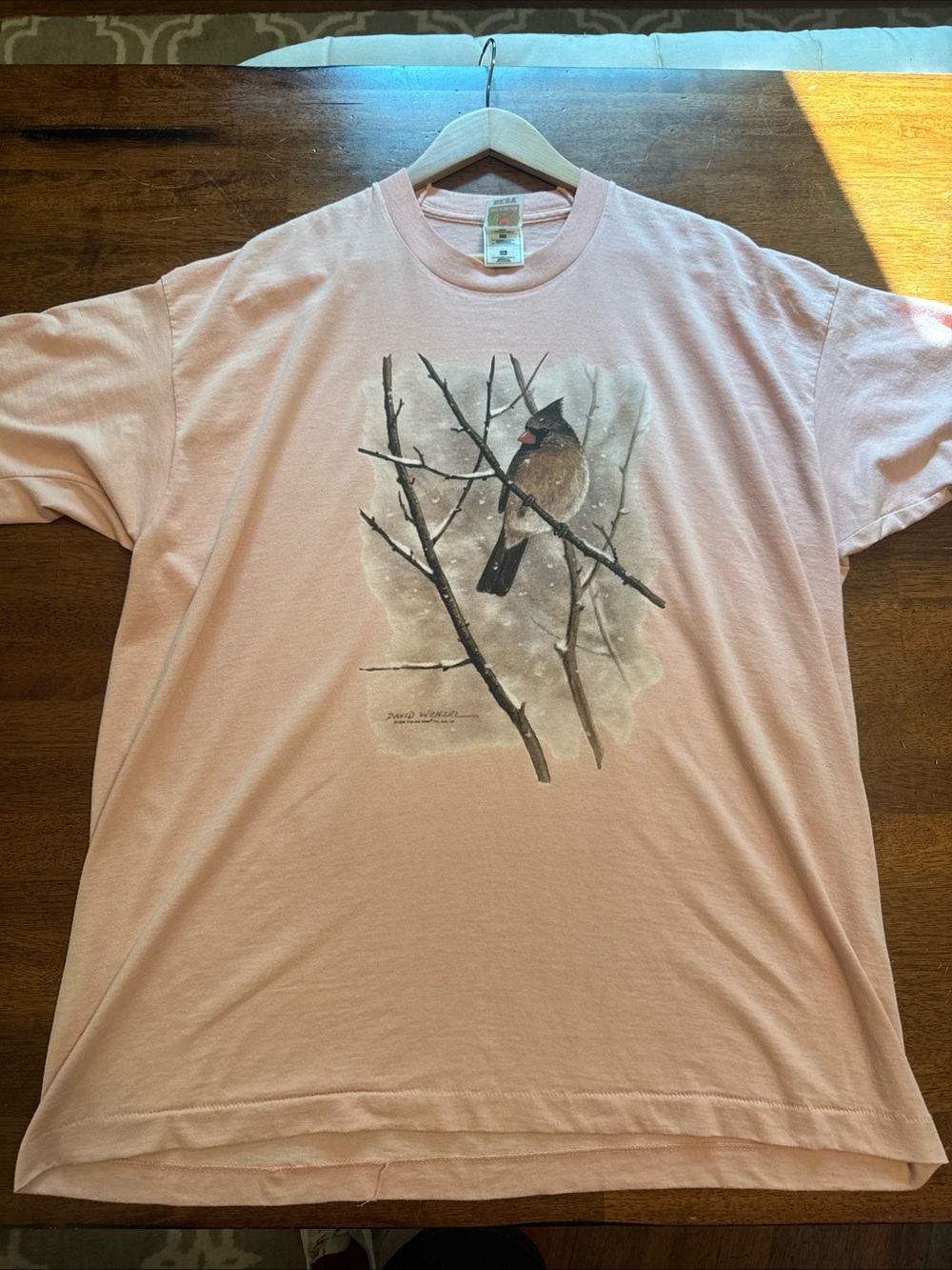 Vintage David Wenzel Bird T-shirt Adult Size XXL Pink single stitch nature 1996